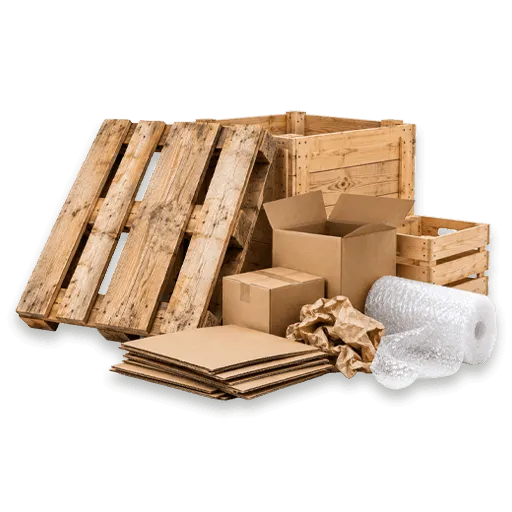 immagine di contenitori in legno e imballaggi in carta e plastica per illustrare il servizio di smaltimento legno e imballaggi